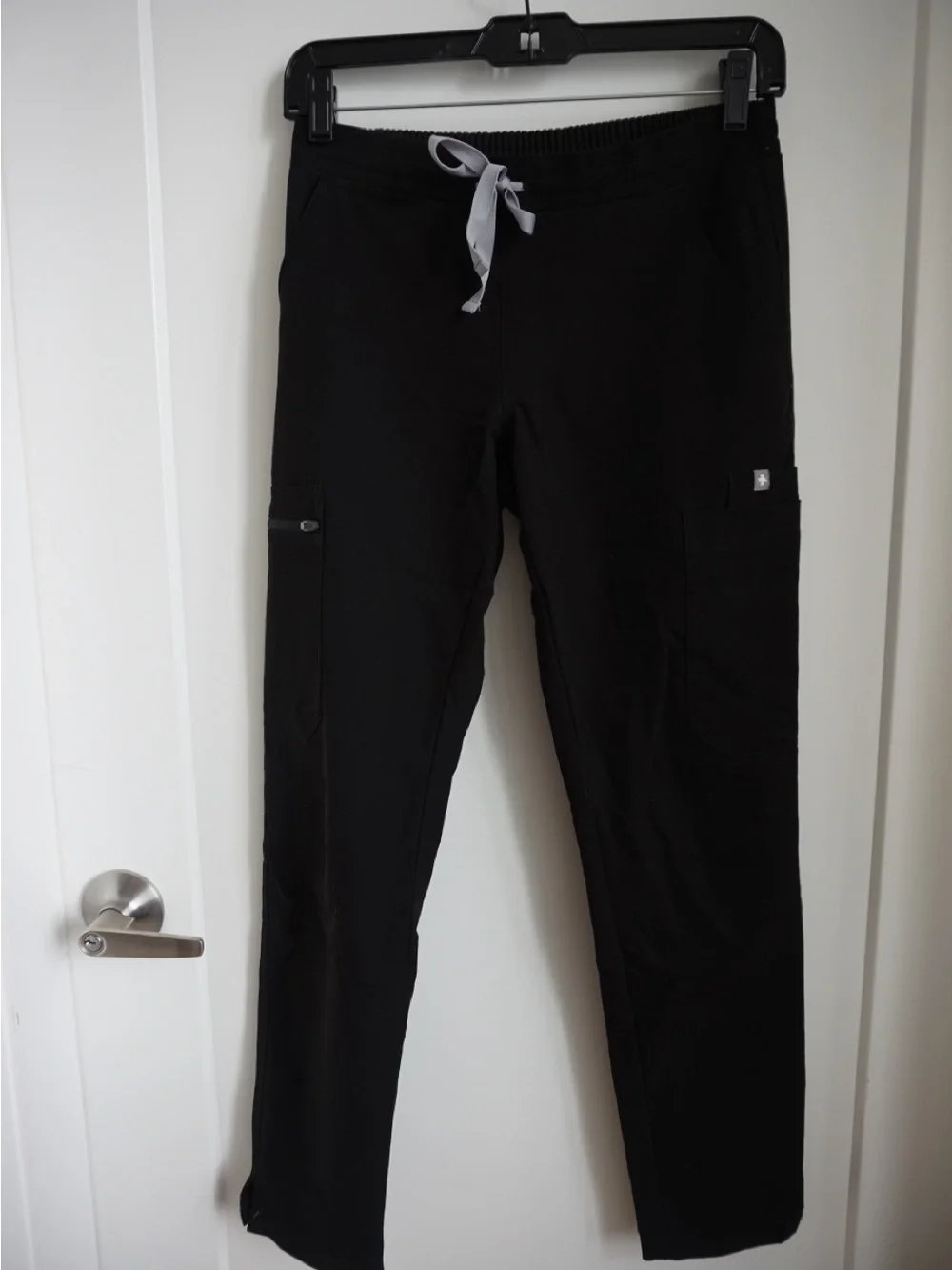 Figs Black Cargo Scrub Pants with Gray Drawstring